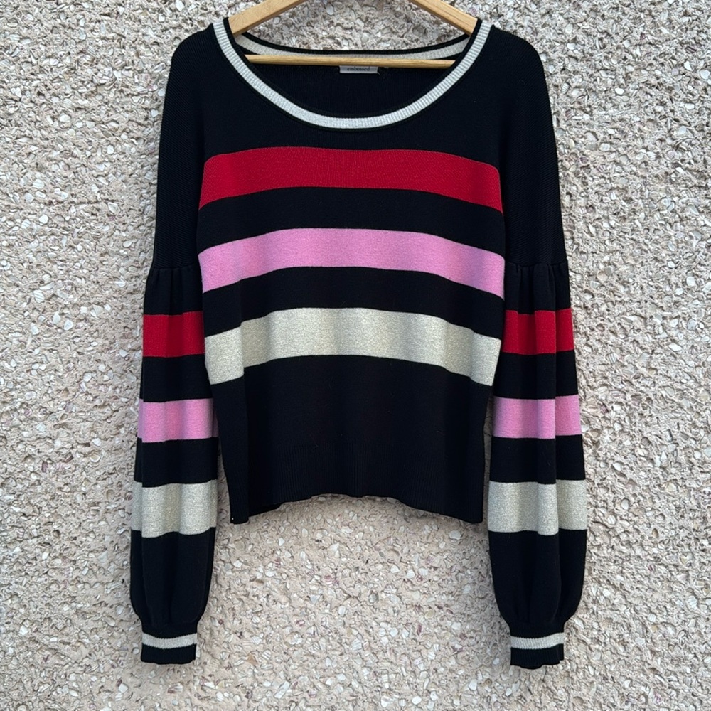 Striped Puffed Sleeve Sweater by Embossed